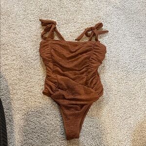 Brown Textured One-Piece Swimsuit